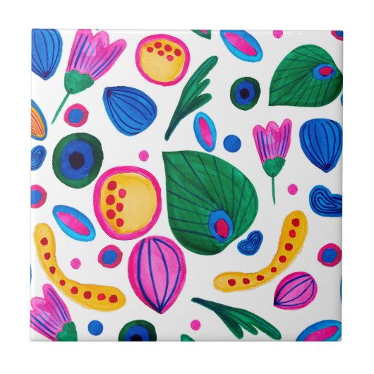 Jardín Botánico Abstracto Boho Maximalist Fliese (Vorderseite)