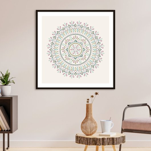 Jardin Floral Mandala Art Print - Türkis Poster