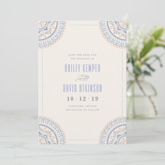 Jardin Mandala Save the Date Card - Cornflower (Stehend Vorderseite)