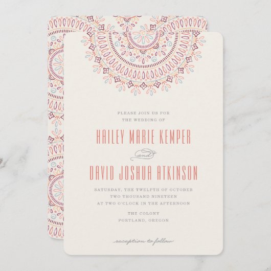 Jardin Mandala Wedding Invitation - Coral Einladung (Vorne/Hinten)