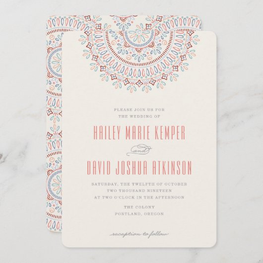 Jardin Mandala Wedding Invitation - Lachs Einladung (Vorne/Hinten)