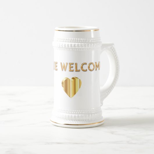 Jarra De Cerveza Welcome corazón oro brillante Bierglas (VorderseiteRechts)