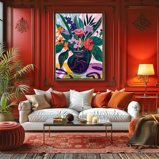 Jarrón con Flores: Arte Favista Estilo Matisse. Leinwanddruck