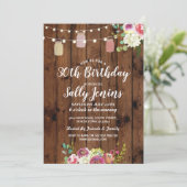 Jars Birthday Party Rustic Wood Floral Einladung (Stehend Vorderseite)