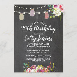 Jars Birthday Party Rustikaler Chalk Floral Einlad Einladung