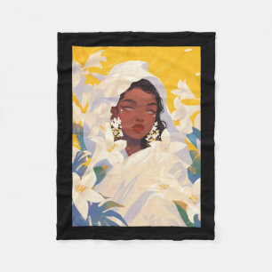 Jasmin Niedlich Floral Black Girl Fleecedecke