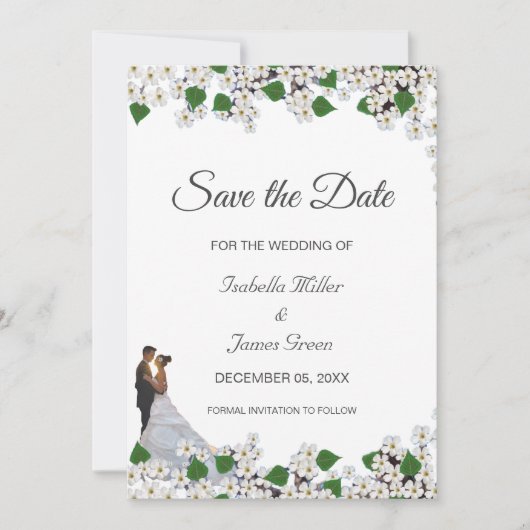 Jasmine auf Black & White Wedding Save the Date Karte (Vorderseite)