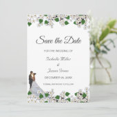 Jasmine auf Black & White Wedding Save the Date Karte (Stehend Vorderseite)