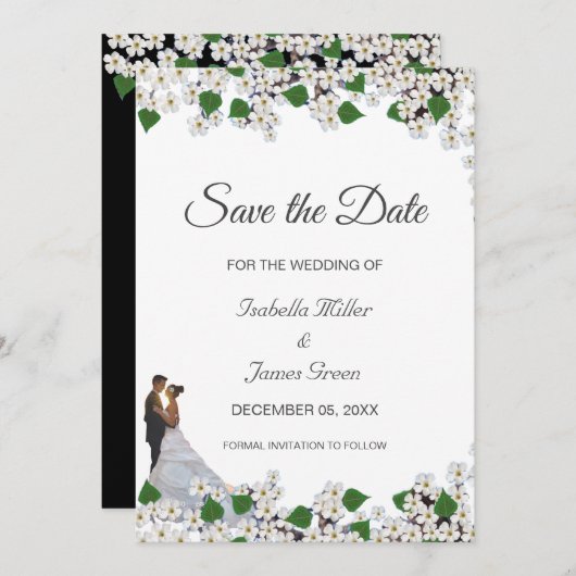 Jasmine auf Black & White Wedding Save the Date Karte (Vorne/Hinten)