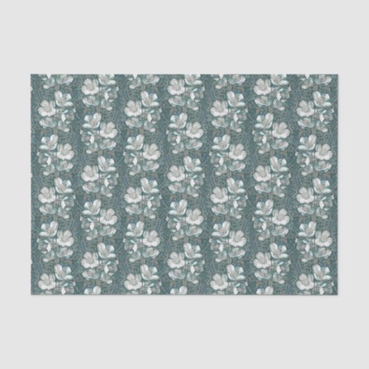Jasmine Bloom Vintage Blume Blumenmuster Grau Seidenpapier (Vorderseite)
