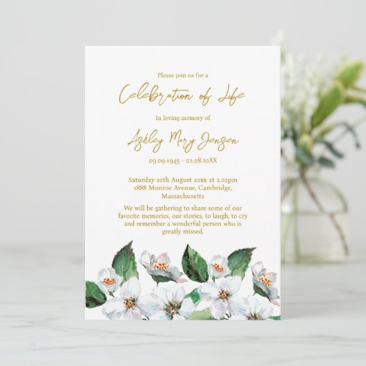 Jasmine Celebration of Life Funeral Einladung (Stehend Vorderseite)
