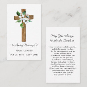 Jasmine Cross Gedenk Funeral Gebetskarte Visitenkarte