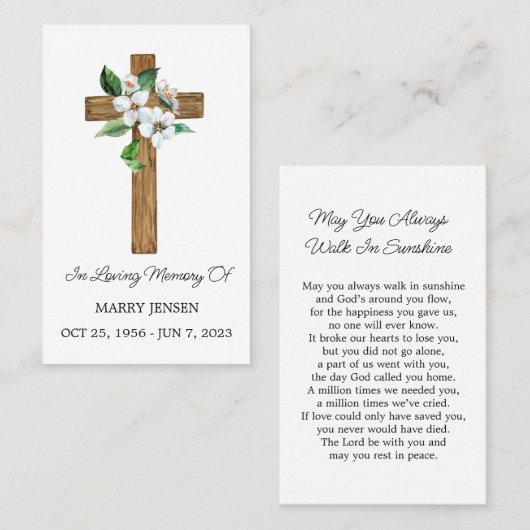 Jasmine Cross Memorial Funeral Prayer Card Visitenkarte (Vorne/Hinten)