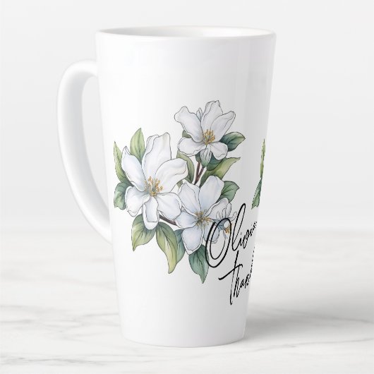 Jasmine "Danke!" Editable Slogan & Name Milchtasse (Linke Ecke)