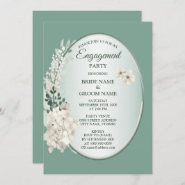 Jasmine Floral Green Geometric Engagement Party Einladung
