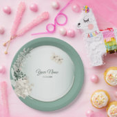 Jasmine Floral Green Geometric Wedding Party Pappteller (Party)