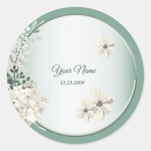 Jasmine Floral Grün Geometrische Hochzeitsfeier Runder Aufkleber