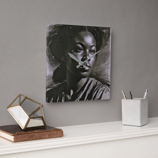 "Jasmine" Frauen in Kohle Quadratische Wanduhr (Büro)