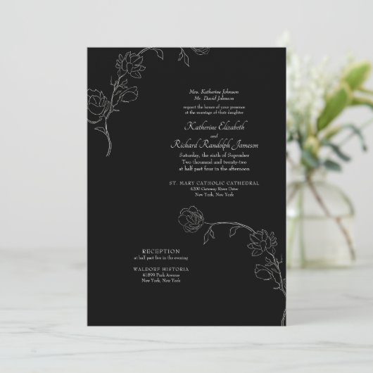 Jasmine Kontur Black Formal Wedding Einladung (Stehend Vorderseite)