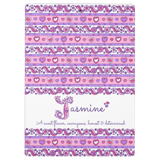 Jasmine Name bedeutet Herzbrief J Klemmbrett (Rückseite)