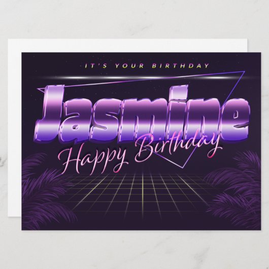 Jasmine Name Vorname lila retro Karte Geburtstag (Vorne/Hinten)