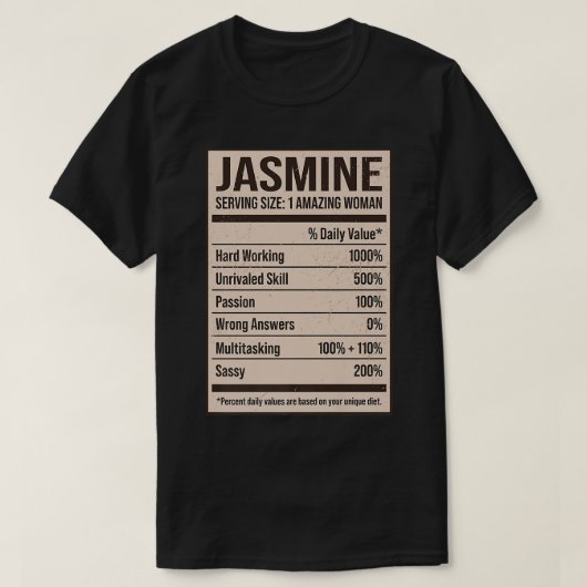 Jasmine Nutrition Fakten Name Nickname Alias Titel T-Shirt (Design vorne)