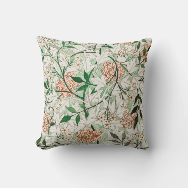 Jasmine von William Morris Green Pink White Floral Kissen (Vorderseite)