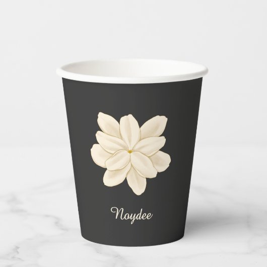 Jasmine Weiße Blume Eleganter Name Pappbecher (Vorderseite)