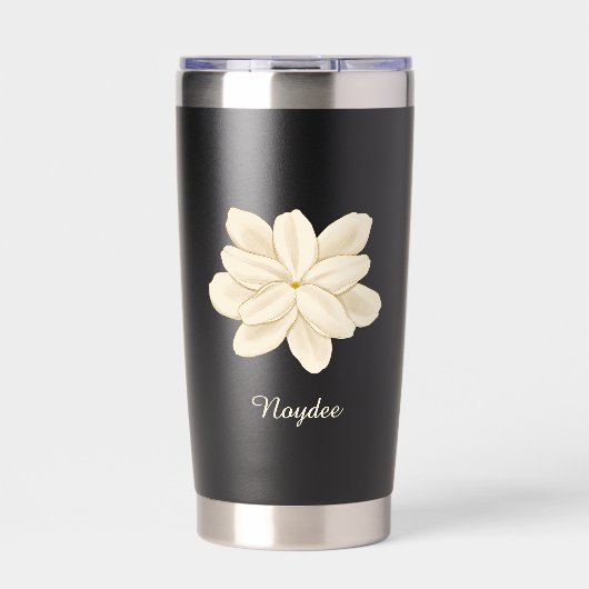 Jasmine Weiße Blume Eleganter Name Thermobecher (Vorderseite)