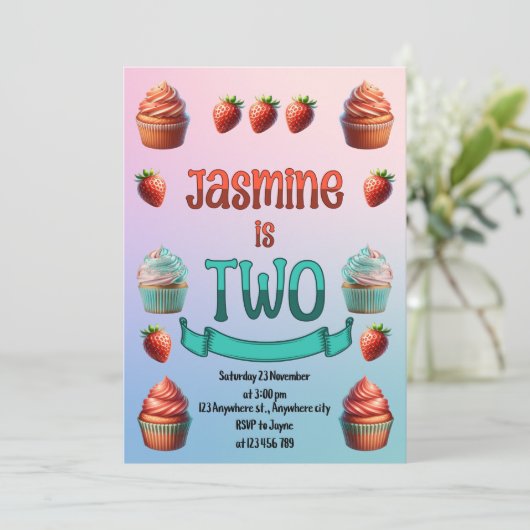 Jasmins zweiter Geburtstag Einladung (Stehend Vorderseite)