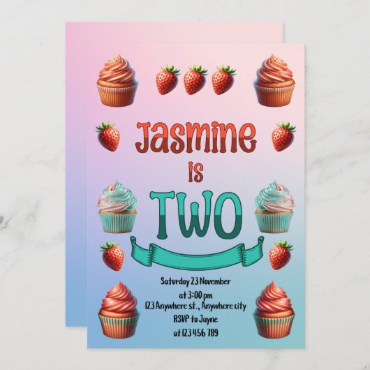 Jasmins zweiter Geburtstag Einladung (Vorne/Hinten)