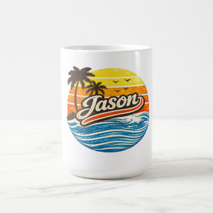 Jason Retro-Sonnenuntergangs-Name-Design Kaffeetasse