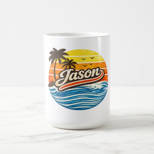 Jason Retro Sunset Name Design Kaffeetasse (Mittel)