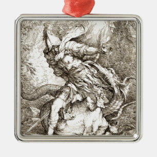 Jason und der Drache (17. Jahrhundert Radierung) Silbernes Ornament