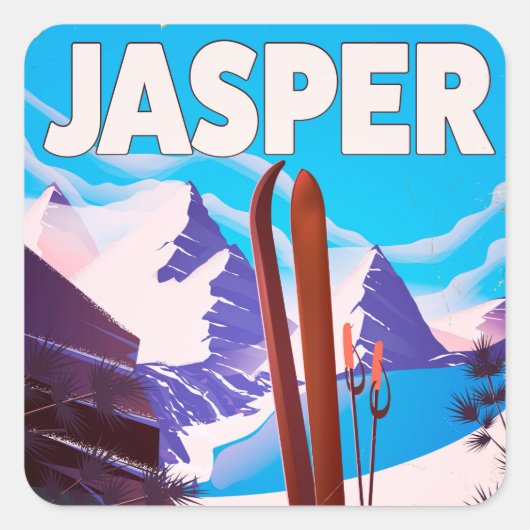Jasper Alberta Canada Reiseplakat Quadratischer Aufkleber (Vorderseite)