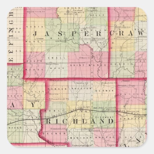Jasper, Crawford, Clay, Lawrence Quadratischer Aufkleber (Vorderseite)