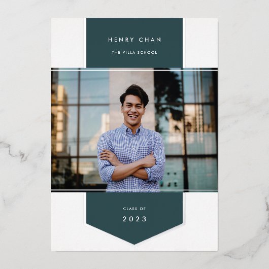 Jasper | Foil Banner Foto Abschluss Folieneinladung (Vorderseite)