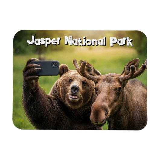 Jasper National Park Bear Moose Selfie Kanada Magnet (Horizontal)