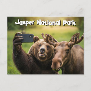 Jasper National Park Bear Moose Selfie Kanada Postkarte