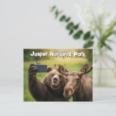 Jasper National Park Bear Moose Selfie Kanada Postkarte (Stehend Vorderseite)