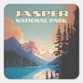 Jasper Nationalpark Alberta Canada Rockies Retro Quadratischer Aufkleber (Vorderseite)