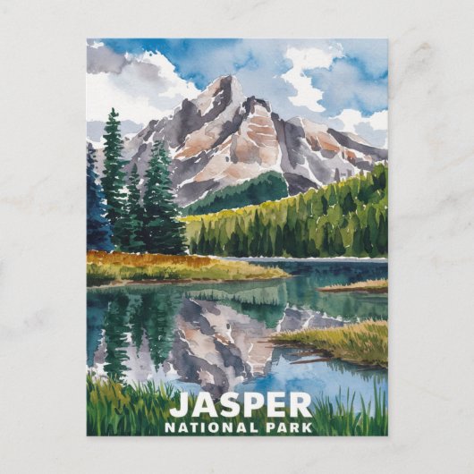 Jasper Nationalpark Wasserfarbenmalerei Postkarte (Vorderseite)