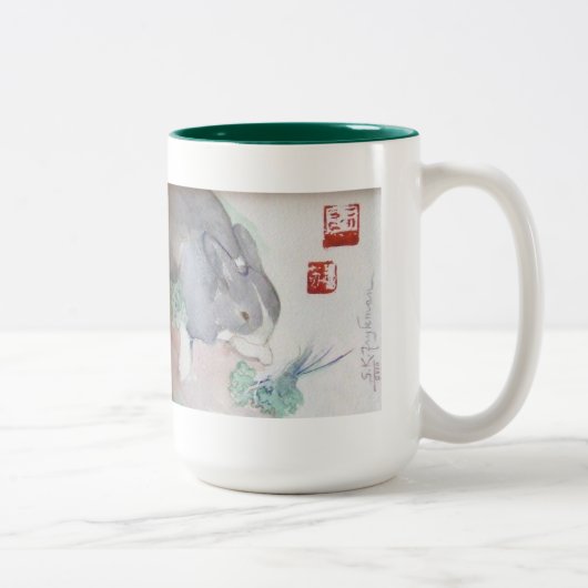 Jaspis die Häschen Zwei-Ton Tasse - Grün (Rechts)