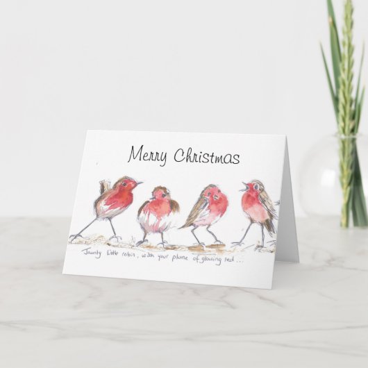 Jaunty little robins christmas card feiertagskarte (Vorderseite)