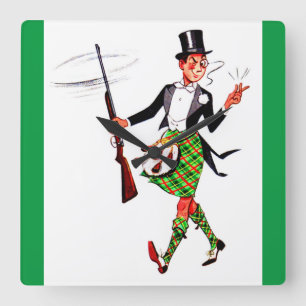 jaunty Scotsman with rifle Quadratische Wanduhr