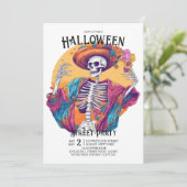 Jaunty Skeleton Flamboyant Dance Halloween-Party Einladung (Stehend Vorderseite)