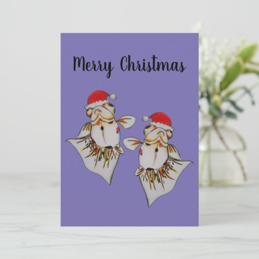 Jaunty Weihnachtsmannmütze Goldfish Weihnachtskart Einladung (Stehend Vorderseite)