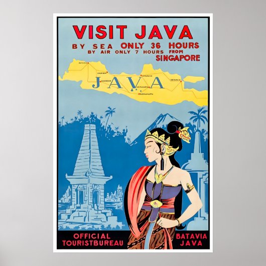 Java Art Indonesien Reiseplakat Besuchen Sie Java  Poster (Vorne)