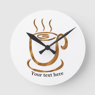 Java Dampf-Tasse Hölzerne geschwungene Kaffee- u Runde Wanduhr