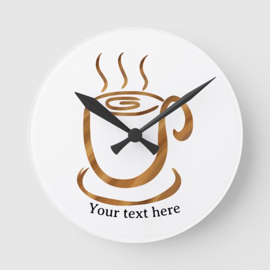 Java Dampf-Tasse | Hölzerne geschwungene Kaffee- u Runde Wanduhr (Vorderseite)